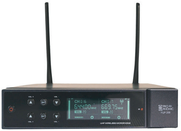 Prophonic FUP-209 UHF Micrófono inalámbrico doble de mano metálico con maletín