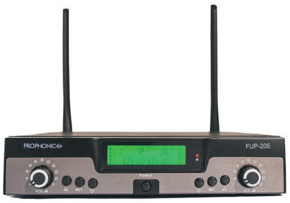 Prophonic FUP-205 UHF Micrófono inalámbrico doble de mano metálico con maletín